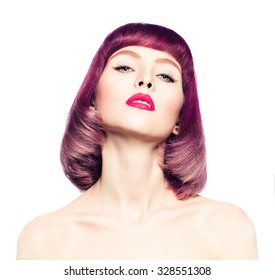 Sexy Woman with Fashion Bob Hairstyle. Coloring Hair. 