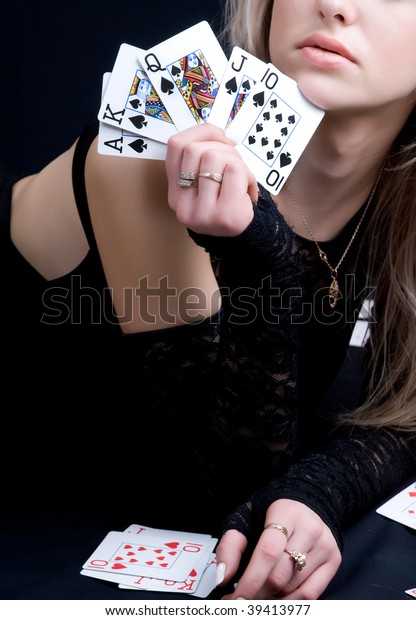 Sexy Woman Holding Playing Cards Stock Photo (Edit Now) 39413977