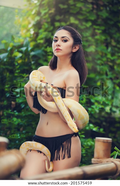 Sexy Woman Holding Python Stock Photo Shutterstock