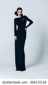 Sexy Woman In Long Black Dress