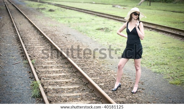 Sexy Woman On Railroad Stock Photo (Edit Now) 40181125