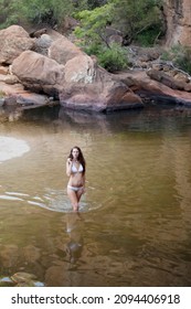 Sexy Woman Wading In Pool