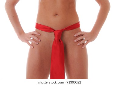 Sexy Woman wearing a Red Tie around her waist