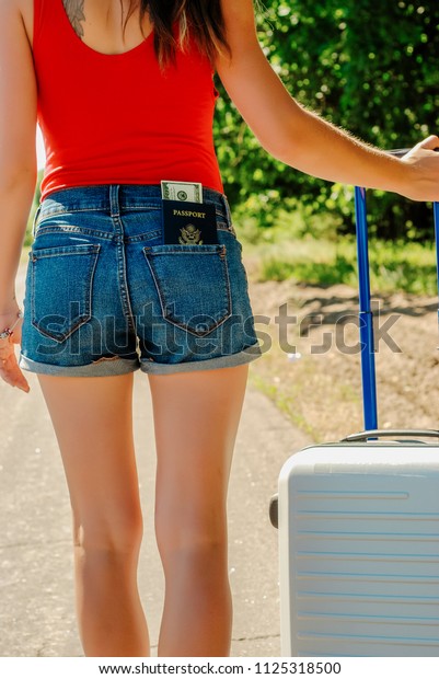 Sexy Womans Back Jean Shorts Passport Stock Photo Shutterstock