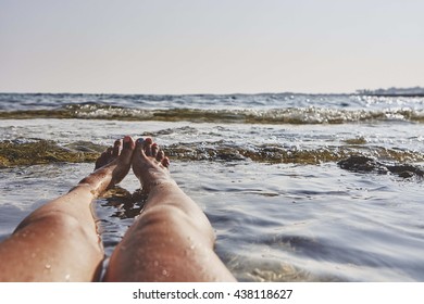 Sexy Women Legs Sunbathing Sea Water Stock Photo Shutterstock