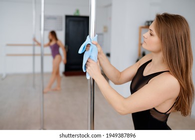 Sexy Women Practice Pole Dance, Dancing In Class