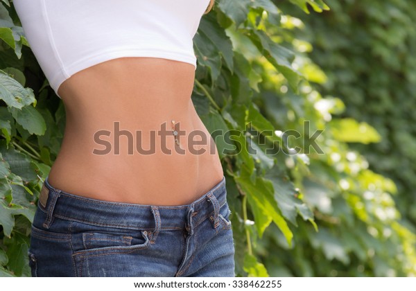 Sexy Young Woman Midriff Belly Denim Stock Photo (Edit Now) 338462255
