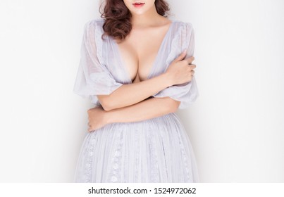 sexy young woman model in sexy dress isolate on white background