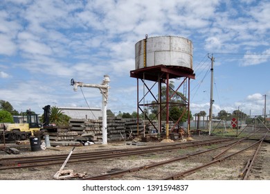 Seymour Victoria Australia October 21 2018.  Water Tower And Water Crane At The Seymour Railway Heritage Centre