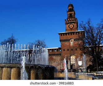 Sforzesco Castle In Winter, In Milan, Italy.