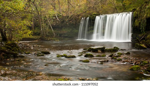 Sgwd Ddwli Waterfall In Brecon Beacons In Autumn