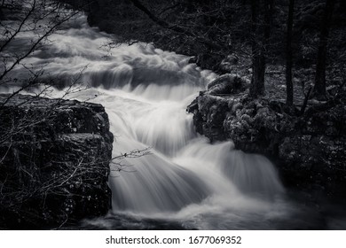 Sgwd Y Bedol, The Horseshoe Falls, After Heavy Rain On The River Neath In Waterfall Country In The Brecon Beacons - Dramatic Long Exposure