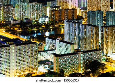 Sha Tin District In Hong Kong At Night