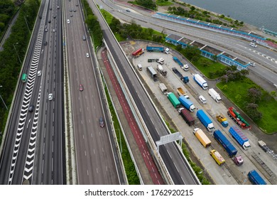 Sha Tin, Hong Kong 17 March 2020: Top View Of The Traffic In Hong Kong