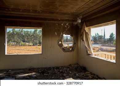 Shabaa, Syria, September 2013. Ruined House In A Suburb Of Damascus. The Building Destroyed In The Fighting Between The Rebels Of The Syrian National Army