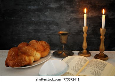 Shabbat Shalom Challah Bread Shabbat Wine Stock Photo (Edit Now) 1340122472