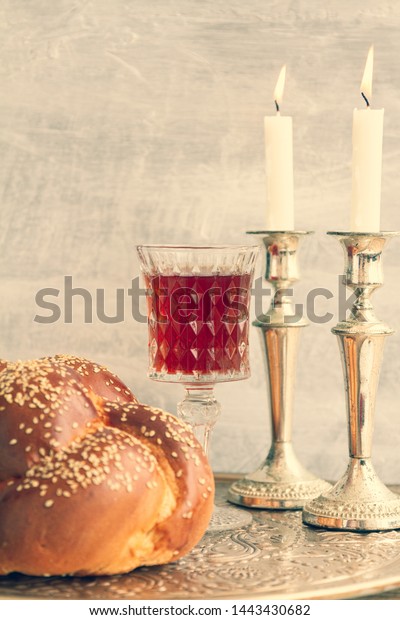 Shabbat Sabbath Kiddush Ceremony Composition Traditional Stock Photo ...