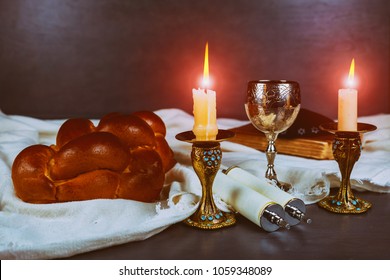 Shabbat Shalom - Traditional Jewish ritual matzah, bread,