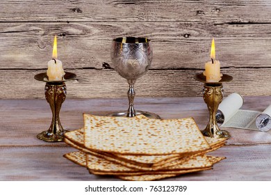 Shabbat Shalom - Traditional Jewish Sabbath Matzah, And Wine. Ritual