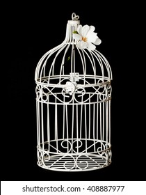 Shabby Chic Bird Cage Isolated On Black Background