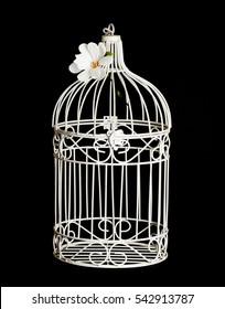 Shabby Chic Bird Cage Isolated On Black Background