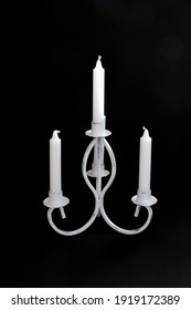 Shabby Chic White Candelabra Isolated On Black Background In Vertical Format.