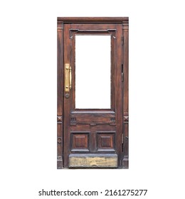 Shabby Old Front Door In The Old Style. Isolated