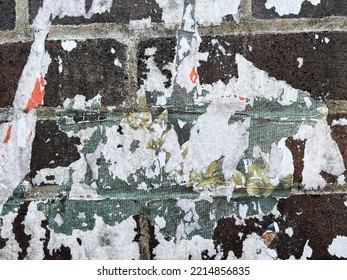 Shabby Urban Brick Wall With Old Tattered Weathered Street Poster Bits 