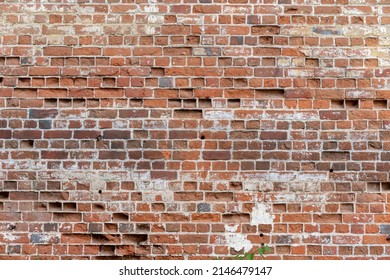 Shabby Wall Of Old Red Brick. Reference Material, Reference Information.