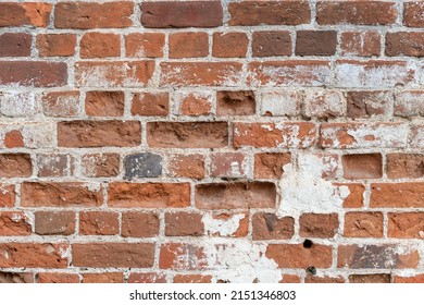 Shabby wall of old red brick. Reference material, reference information.