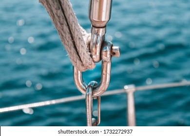 Shackle On The Sail Boat. Rigging Stuff Close Up.