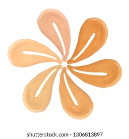 Shades of foundation. Close up of different tones of liquid foundation makeup isolated white background. - Shutterstock ID 1306813897