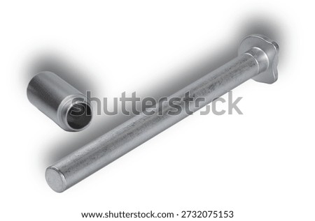 Shadow behing the spring cap and a full-length guide rod for a semi-automatic 1911 pistol isolated on a white background.