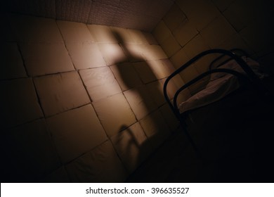 Shadow of evil doctor in upholstered room