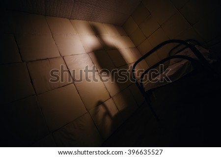 Shadow of evil doctor in upholstered room