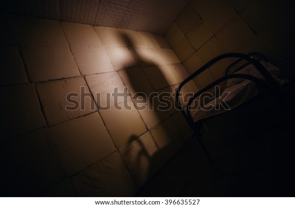 Shadow of evil doctor\
in upholstered room