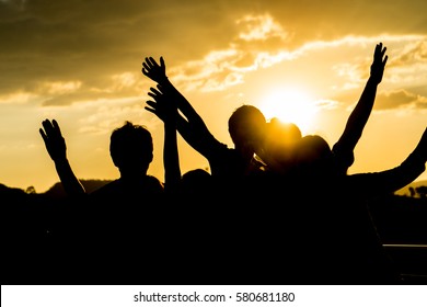 Shadow Happy People Raising Their Hands Stock Photo (Edit Now) 580681171