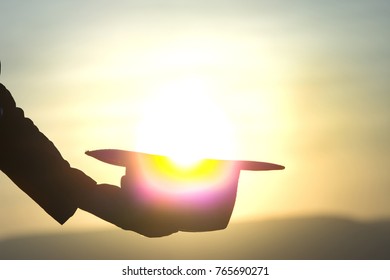 Shadow of Hat and frackers away sunset.