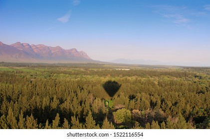 Shadow Of Hot Air Ballon Over Orchards In South Africa.