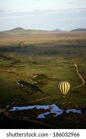 Shadow Of Hot Air Balloon Serengeti Africa