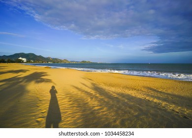 Shadow Of Human And Trees On Ninh Chu Beach, Vietnam