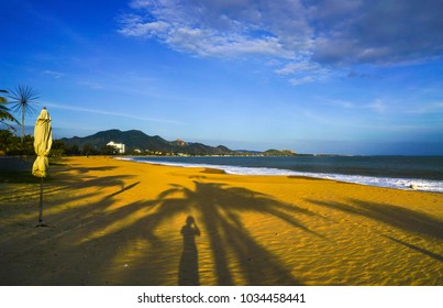 Shadow Of Human And Trees On Ninh Chu Beach, Vietnam