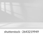 Shadow Light Window overlay Sunlight on Concrete Wall Interior background and Reflection floor perspective, Product display design backdrop background 