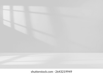 Shadow Light Window overlay Sunlight on Concrete Wall Interior background and Reflection floor perspective, Product display design backdrop background 
