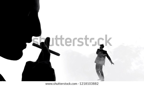 Shadow Man Smoking Cigarette Exhaling Smoke Stock Photo (Edit Now ...