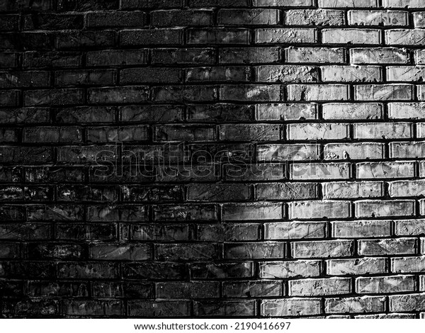 shadow on a brick wall, black and white photo,\
brick texture