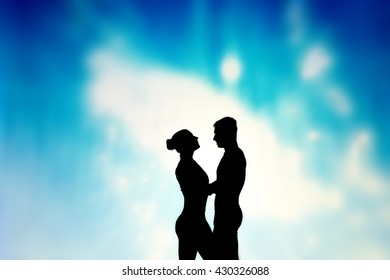 Shadow play. Lovers hugging