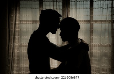 The shadow reflection of an LGBT couple in their private bedroom with a loving vibe between them. - Powered by Shutterstock