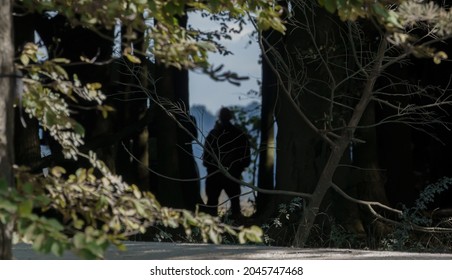 The Shadow Silhouette Of An SAS Special Air Service Army Air Corps Training Officer On A Military Exercise, Wiltshire UK