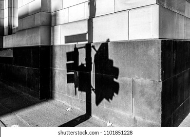 Shadow Of Traffic Light On A Wall On Street Corner In Black And White. Melbourne, Australia